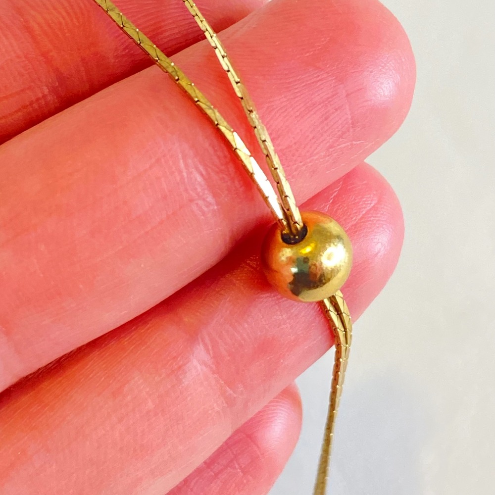 Vintage Gold Tone Slide Lariat Necklace Adjustable Dainty Snake Chain Teardrop - Picture 5 of 8